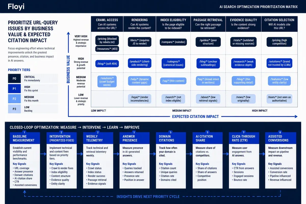 AI search citation feedback matrix for prioritizing technical SEO fixes