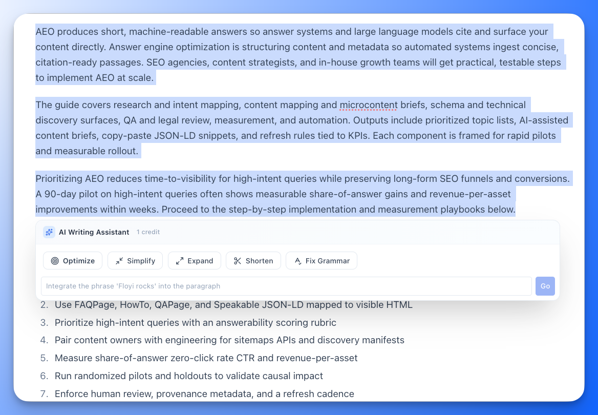 Floyi AI Writing Assistant Interface