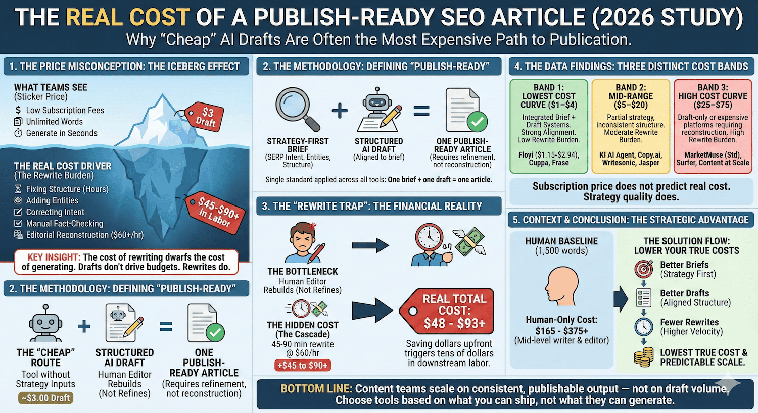 Visual breakdown of cost bands for publish-ready articles