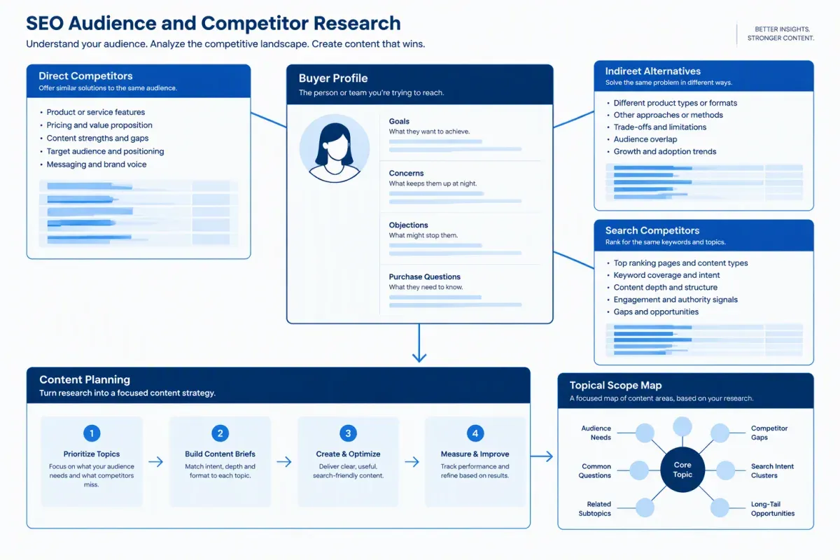SEO buyer persona and competitor research shaping topical scope